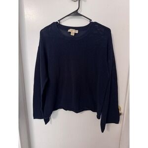 Michael Michael Kors Navy Blue Open Knit Mesh Crewneck Sweater Womens Large
